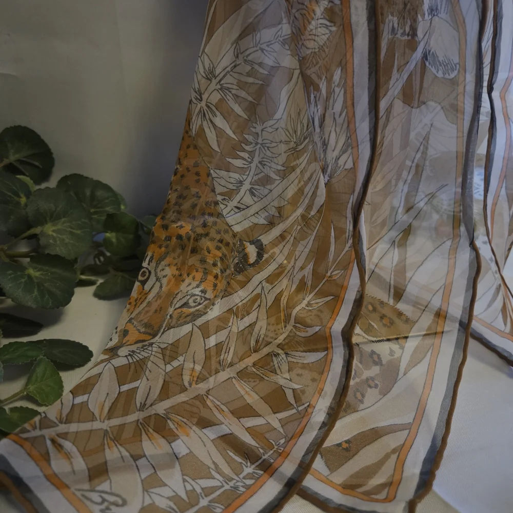 Vintage Burmel Leopard Jungle Print Scarf Safari Animal Signed Retro 70s 80s